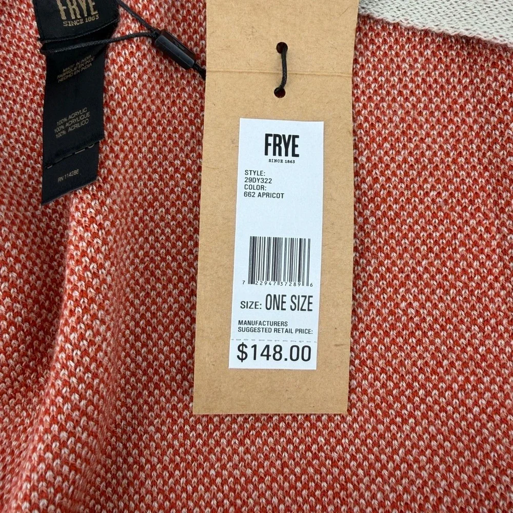 Frye Ruana Shawl Poncho One Size Apricot Colorblock Fringe NWT with flaw